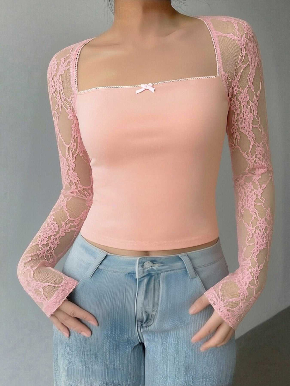 Lace Sleeve Square Neck Top 100100704791360 18 Affordable Fashion Under $100 Jerry's Apparel 