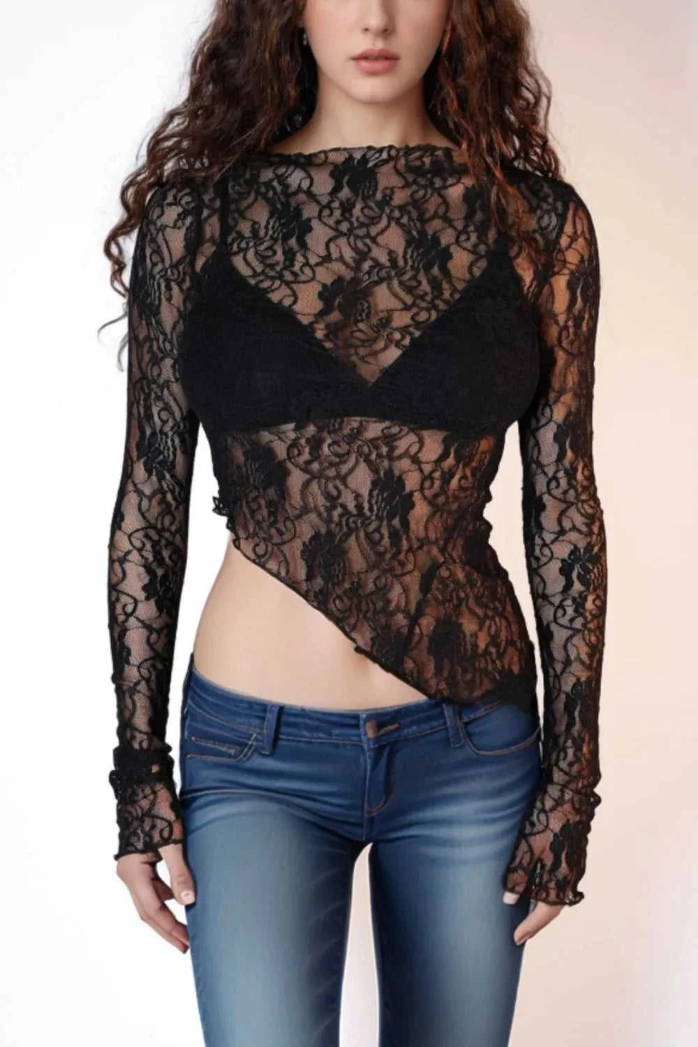 Lace Long Sleeve Sheer Crop Top 100100846441155 17 Affordable Fashion Under $100 Jerry's Apparel 