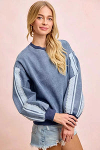 BiBi Washed Denim Lace Contrast Sided Sweatshirt 100100756531525 56 Affordable Fashion Under $100 Jerry's Apparel 