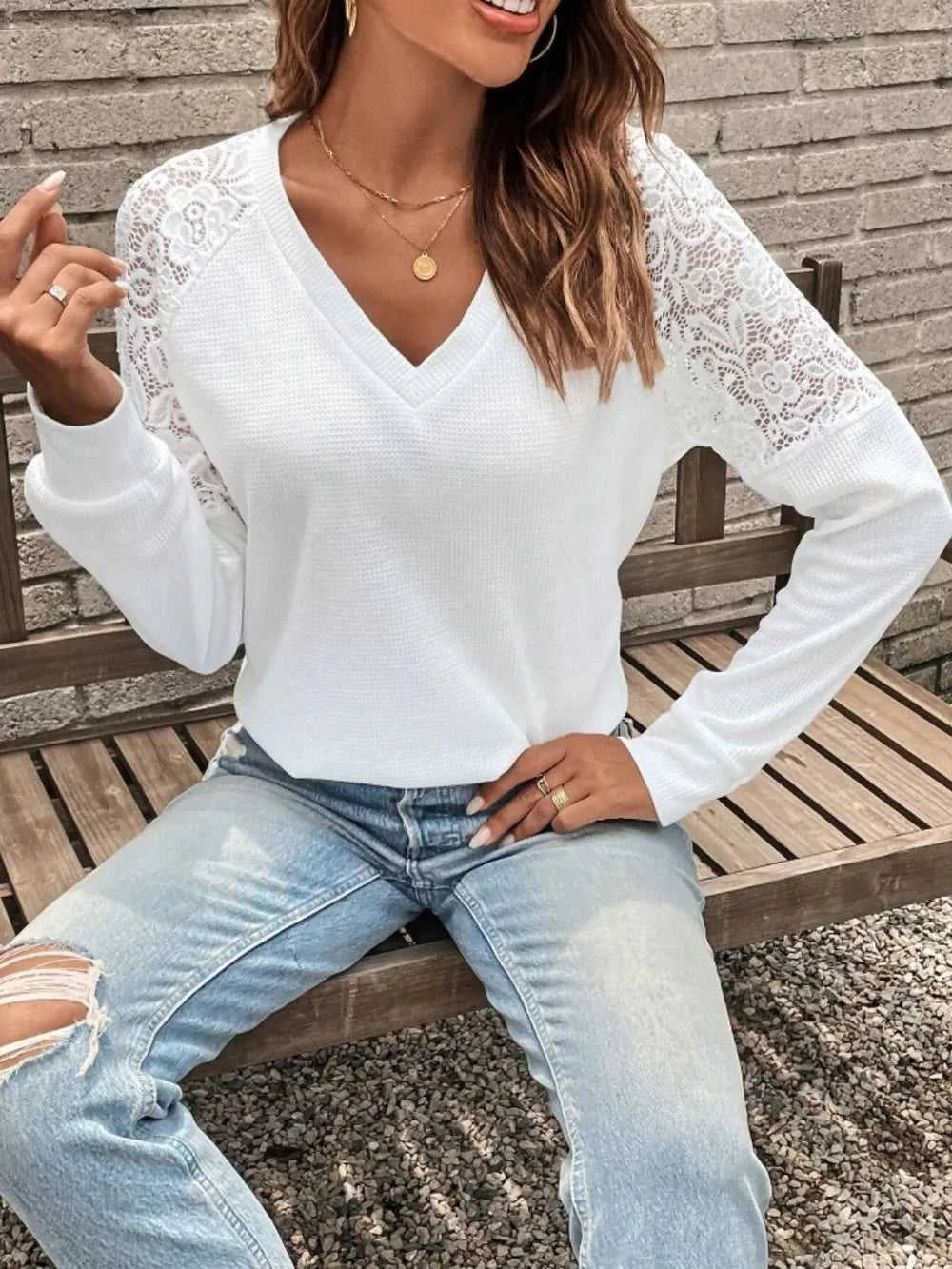 Lace Detail V-Neck Long Sleeve Top 100100169274318 28 Affordable Fashion Under $100 Jerry's Apparel 