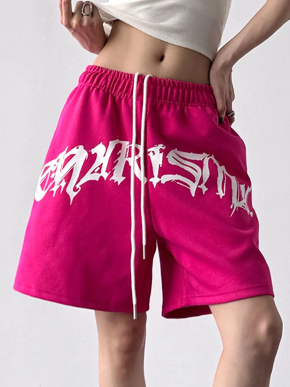 Oversized Drawstring Letter Shorts