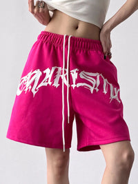 Oversized Drawstring Letter Shorts