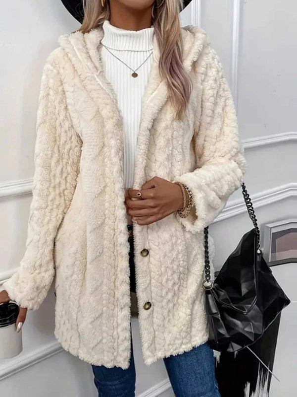 Full Size Button-Down Hooded Outerwear Plus Size