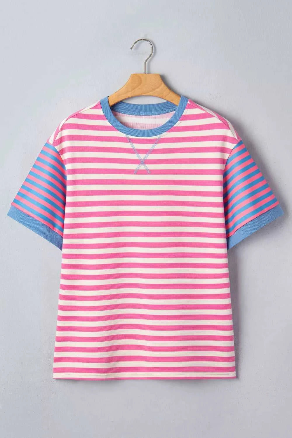 Stripe Contrast Patchwork Short Sleeve Loose Tee 100100172924459 30 Affordable Fashion Under $100 Jerry's Apparel 