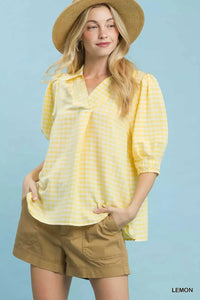 Umgee Gingham Puff Sleeve Collared Blouse 100100413651114 45 Affordable Fashion Under $100 Jerry's Apparel 