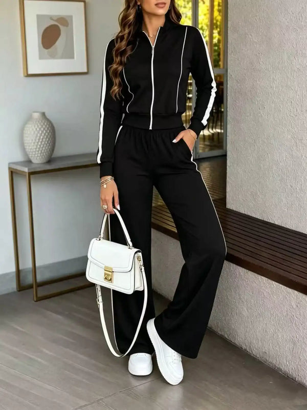 Contrast Zip Up Top and Pants Set 101001108404427 81 Affordable Fashion Under $100 Jerry's Apparel 