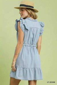 Umgee Chambray Ruffled Denim Dress with Side Pockets 100100668241368 62 Affordable Fashion Under $100 Jerry's Apparel 