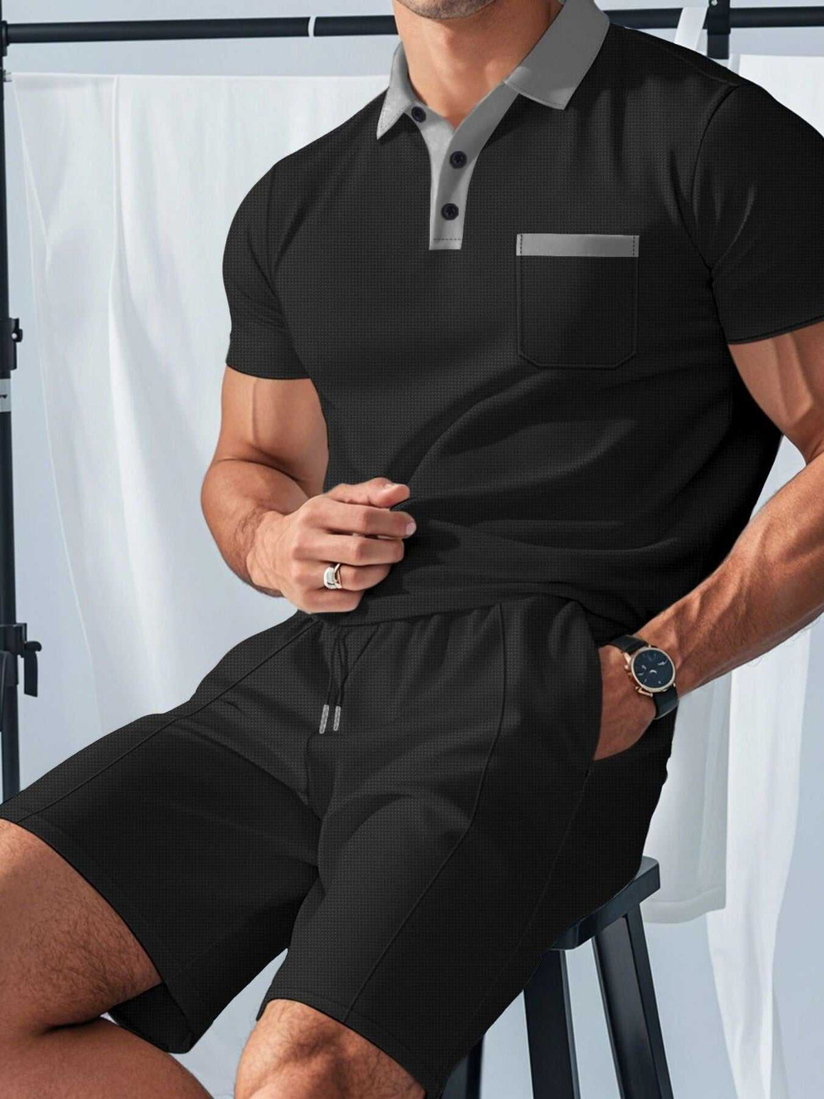 Men's Full Size Casual Short Sleeve Polo & Shorts Set Plus Size 100400026068285 36 Affordable Fashion Under $100 Jerry's Apparel 