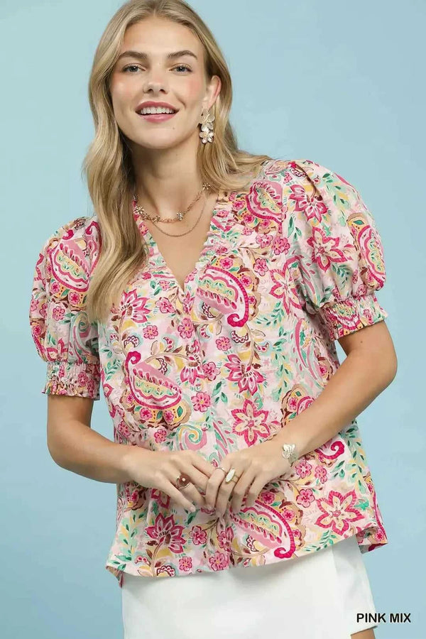 Umgee Mix Paisley Floral Button Down Shirt 100100245751528 49 Gifts for Her Jerry's Apparel 