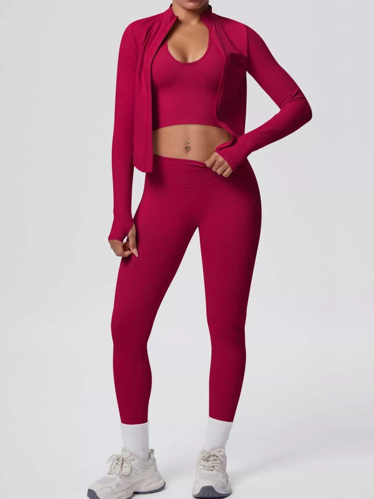 Tank & Zip-Up Jacket and Leggings Three-Piece Active Set 101006896695096 129 Comfortable Weekend Sets Jerry's Apparel 
