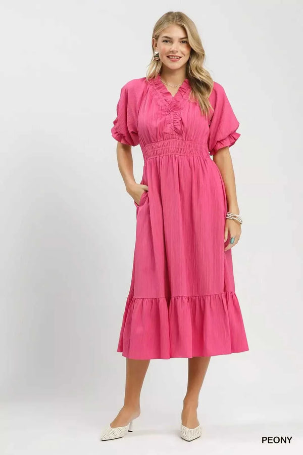 Umgee Ruffle V-Neck Midi Dress 100100700681782 62 Affordable Fashion Under $100 Jerry's Apparel 