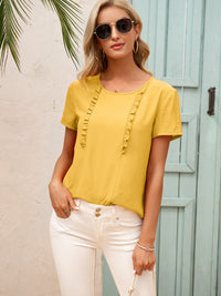 Ivy Lane Frill Round Neck Short Sleeve Blouse