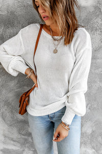 Double Take Tied Balloon Sleeve Round Neck Sweater