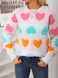 Valentine's Day Heart Pattern Fuzzy Knit Sweater 100100216252554 50 Gifts for Her Jerry's Apparel 