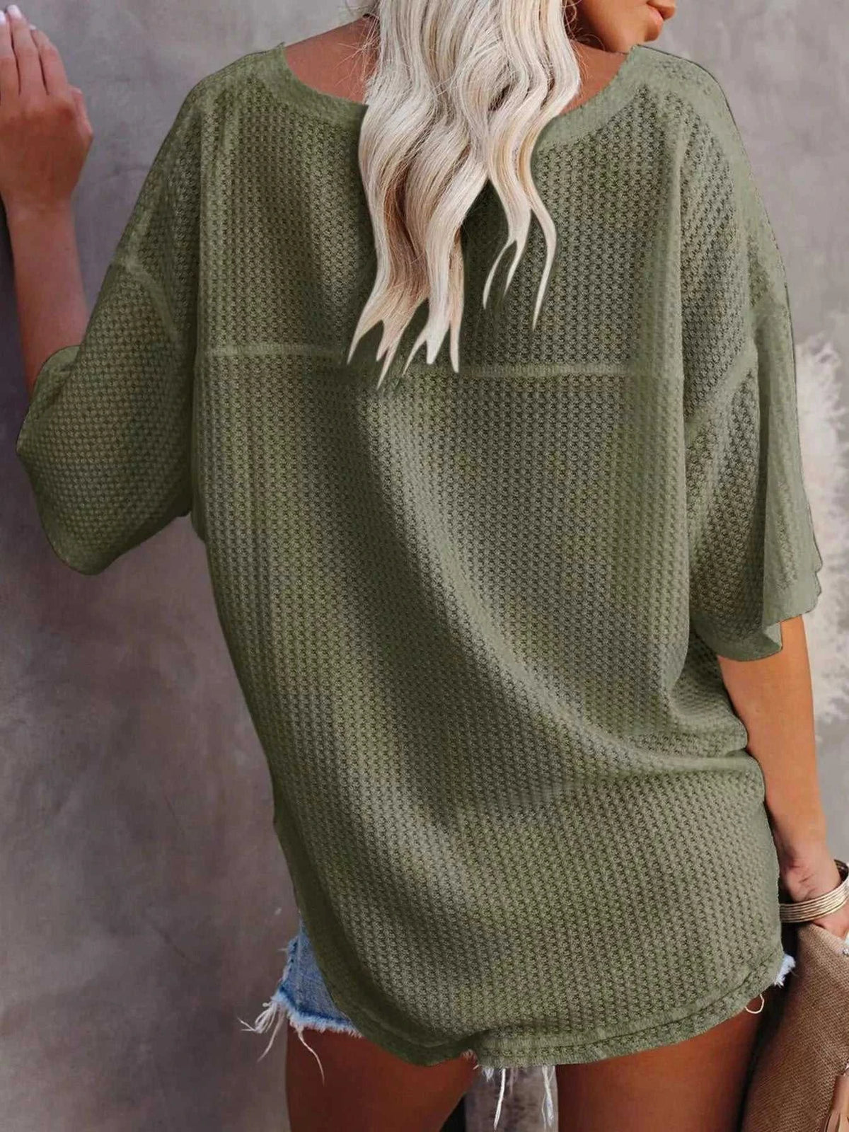 Waffle Knit V-Neck Short Sleeve T-Shirt 100100993990875 26 Affordable Fashion Under $100 Jerry's Apparel 