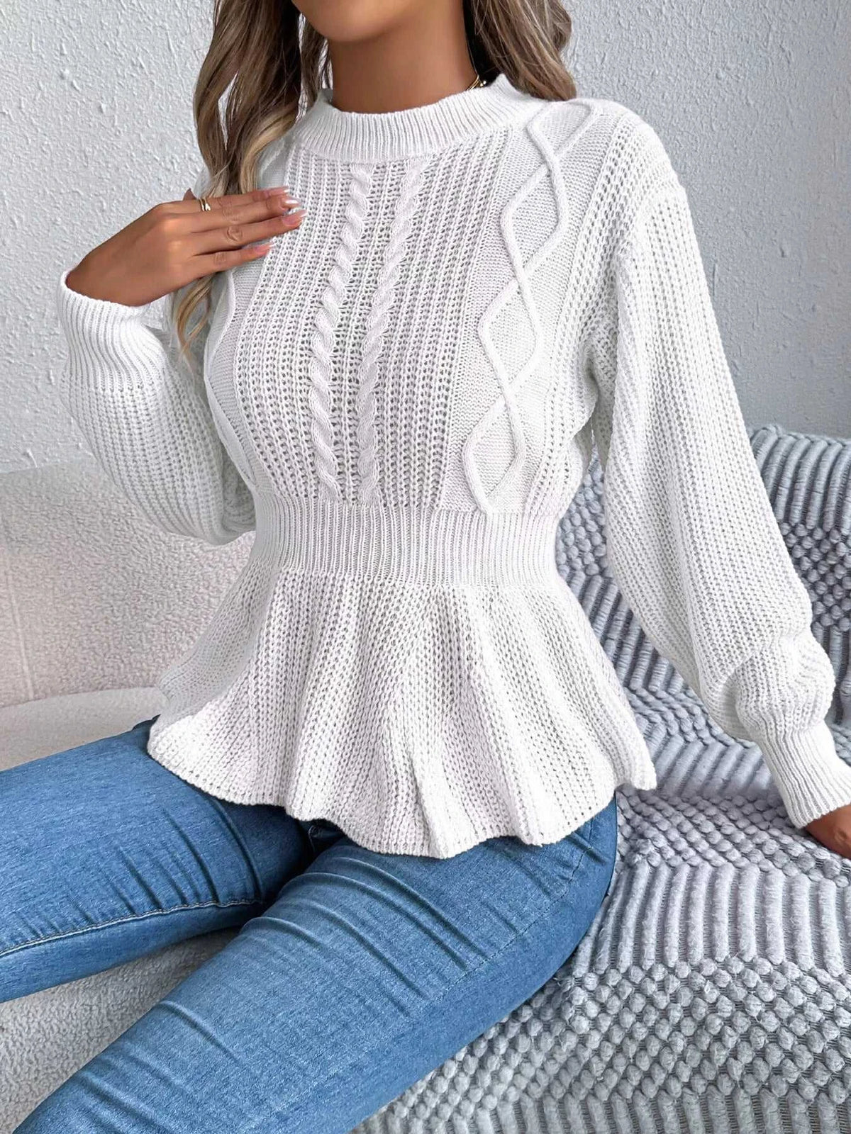 Cable Knit Peplum Sweater 101002224335272 37 Affordable Fashion Under $100 Jerry's Apparel 