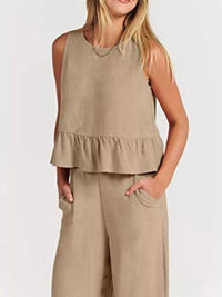 Full Size Ruffled Hem Sleeveless Top and Wide-Leg Pants Set Plus Size 100100048319818 31 Affordable Fashion Under $100 Jerry's Apparel 