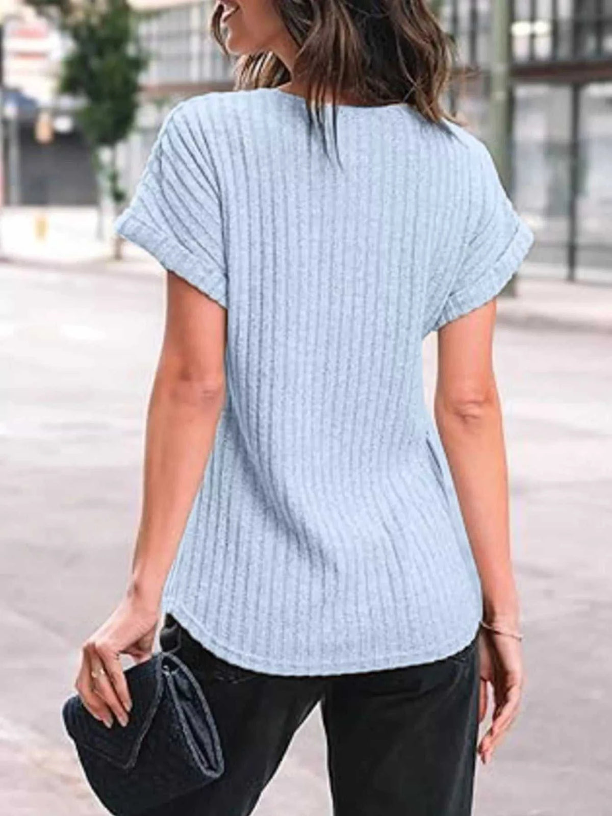 Casual Ribbed Knit Short Sleeve T-Shirt 100100691365915 25 Affordable Fashion Under $100 Jerry's Apparel 