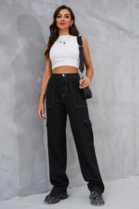 Long Straight Leg Jeans with Pockets