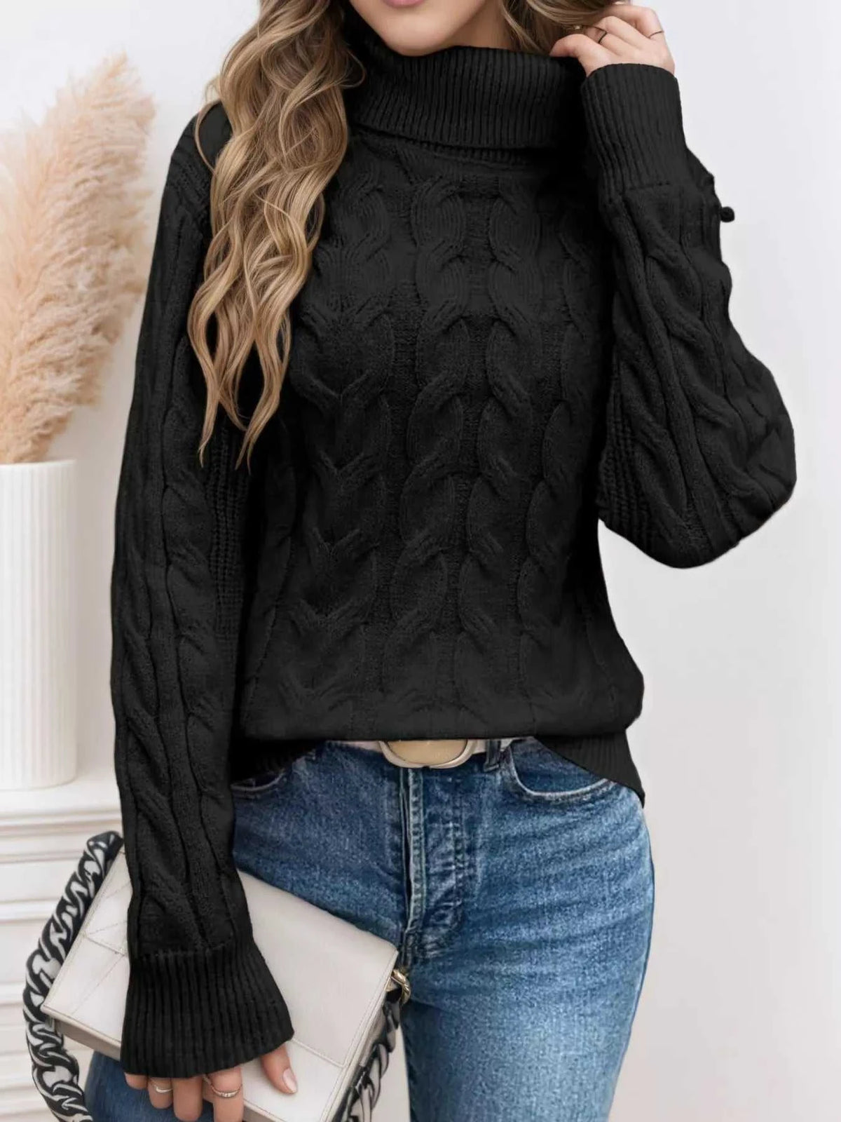 Cable Knit Turtleneck Long Sleeve Sweater 100100174532282 38 Affordable Fashion Under $100 Jerry's Apparel 