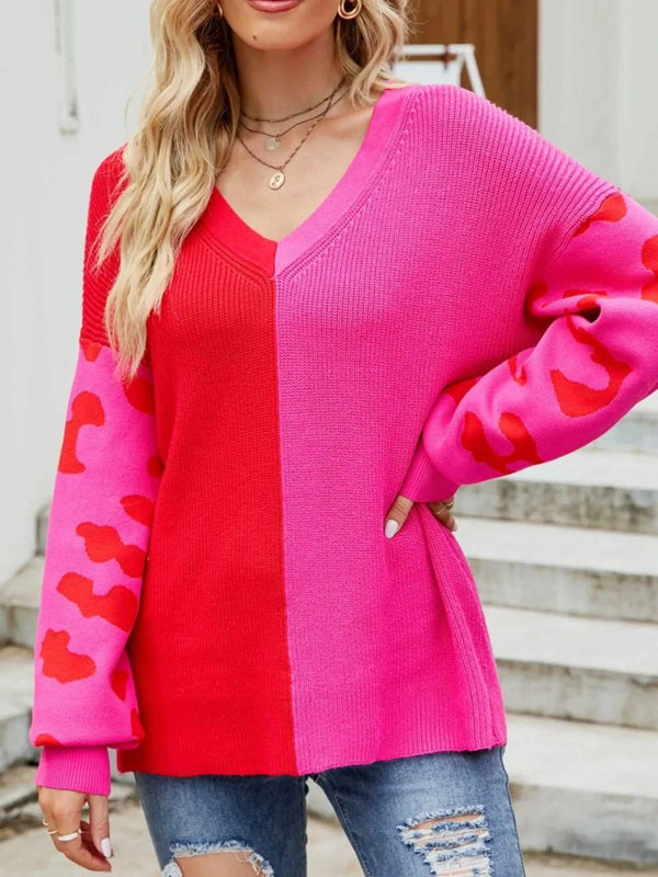 Color Block Leopard V-Neck Sweater 100100795631959 48 Affordable Fashion Under $100 Jerry's Apparel 