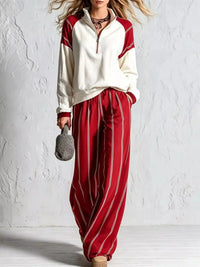 Quarter-Zip Sweatshirt and Striped Wide-Leg Pants Set 101001770702210 73 Affordable Fashion Under $100 Jerry's Apparel 