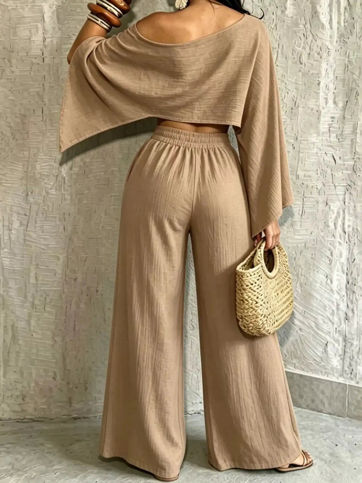 Boat Neck Crop Top and Wide-Leg Pants Set 101001634822589 57 Affordable Fashion Under $100 Jerry's Apparel 