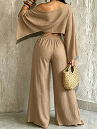 Boat Neck Crop Top and Wide-Leg Pants Set 101001634822589 57 Affordable Fashion Under $100 Jerry's Apparel 