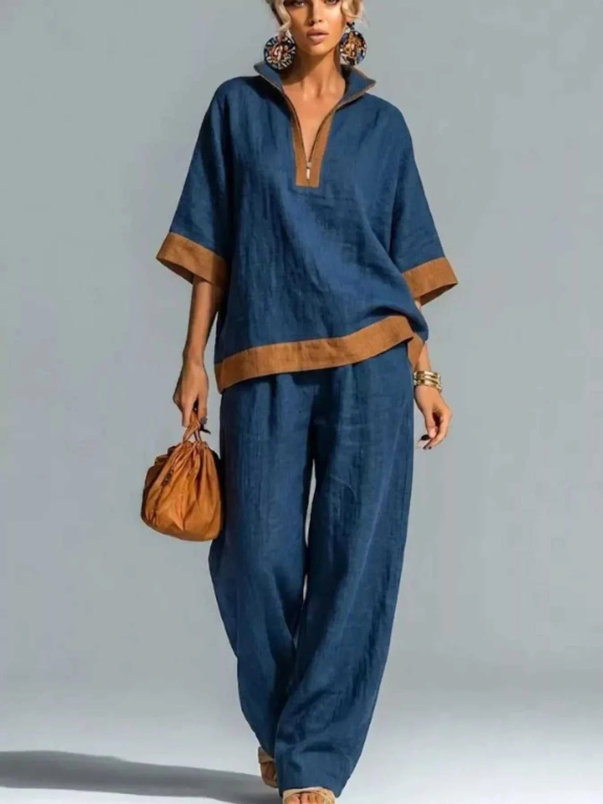 Full Size Contrast Trim Top and Wide Leg Pants Set Plus Size 101001836146473 46 Affordable Fashion Under $100 Jerry's Apparel 