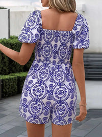 Perfee Printed Smocked Square Neck Puff Sleeve Romper 100100184911078 29 Affordable Fashion Under $100 Jerry's Apparel 