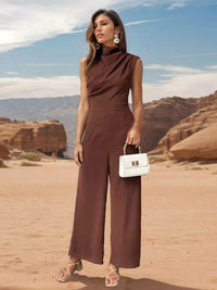 Perfee Ruched Mock Neck Sleeveless Jumpsuit 100100345642914 38 Affordable Fashion Under $100 Jerry's Apparel 