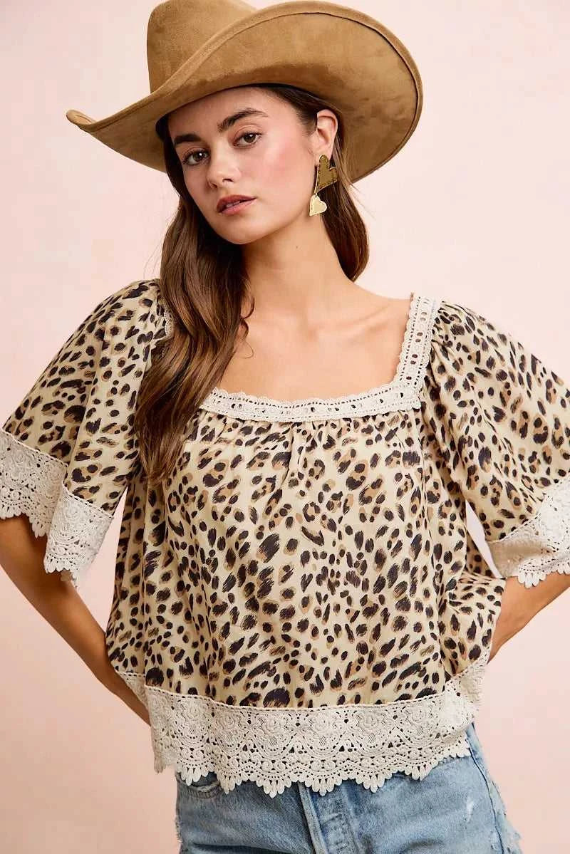 BiBi Leopard Lace Mix And Match Square Neckline Top 100100853941190 47 Affordable Fashion Under $100 Jerry's Apparel 