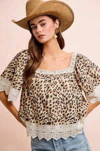 BiBi Leopard Lace Mix And Match Square Neckline Top 100100853941190 47 Affordable Fashion Under $100 Jerry's Apparel 