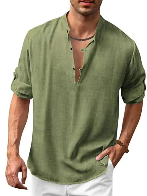 Men's Full Size Button Detail Roll-Tab Sleeve Top Plus Size