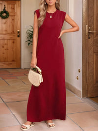 Full Size Slit Round Neck Sleeveless Maxi Tank Dress Plus Size