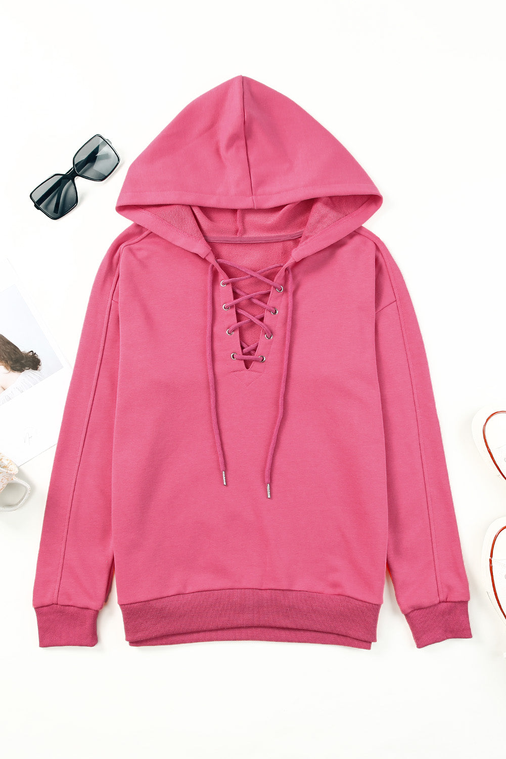 Lace-Up Dropped Shoulder Hoodie