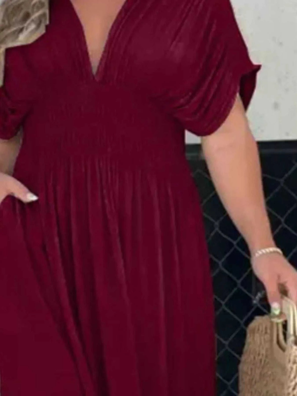 Full Size Slit V-Neck Smocked Waist Maxi Dress Plus Size 100100000480005 59 Gifts for Her Jerry's Apparel 