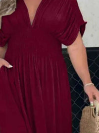 Full Size Slit V-Neck Smocked Waist Maxi Dress Plus Size 100100000480005 59 Gifts for Her Jerry's Apparel 