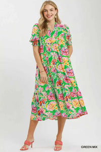 Umgee Floral Print Puff Sleeve Tiered Midi Dress 100100598261469 64 Affordable Fashion Under $100 Jerry's Apparel 