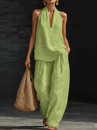 Full Size Halter Neck Top and Wide Leg Pants Set Plus Size 100100162890040 46 Affordable Fashion Under $100 Jerry's Apparel 