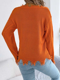 V-Neck Distressed Hem Cable Knit Sweater 101002745879602 36 Affordable Fashion Under $100 Jerry's Apparel 