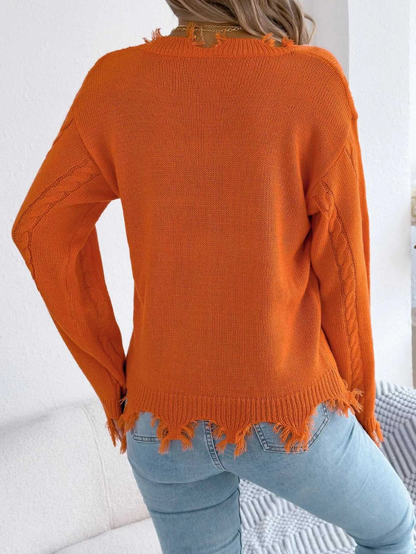 V-Neck Distressed Hem Cable Knit Sweater 101002745879602 36 Affordable Fashion Under $100 Jerry's Apparel 