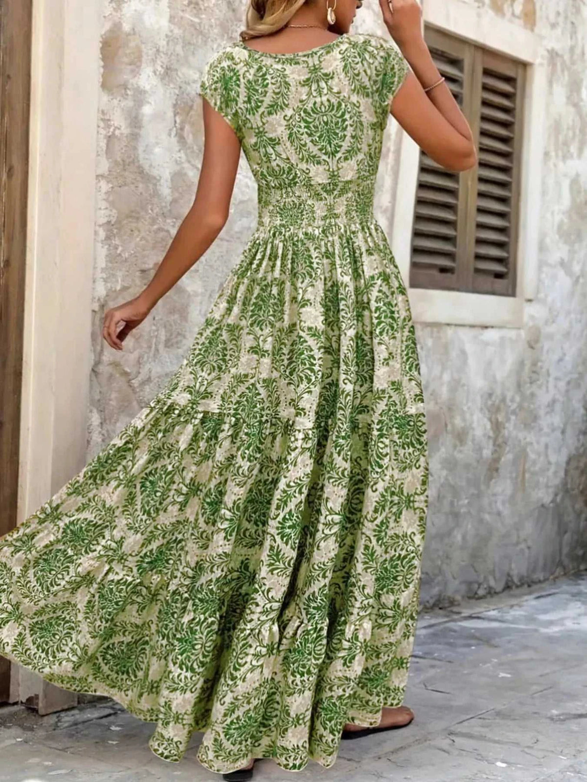 Full Size Printed V-Neck Tiered Maxi Dress Plus Size 100100096069770 30 Affordable Fashion Under $100 Jerry's Apparel 