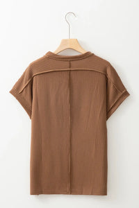 Casual Ribbed Short Sleeve Round Neck T-Shirt