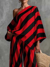 Full Size One-Shoulder Striped Top and Wide-Leg Pants Set Plus Size 100100587283863 37 Affordable Fashion Under $100 Jerry's Apparel 