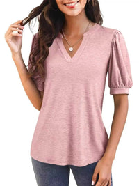 Puff Sleeve Notched Casual T-Shirt 100100978352776 23 Affordable Fashion Under $100 Jerry's Apparel 