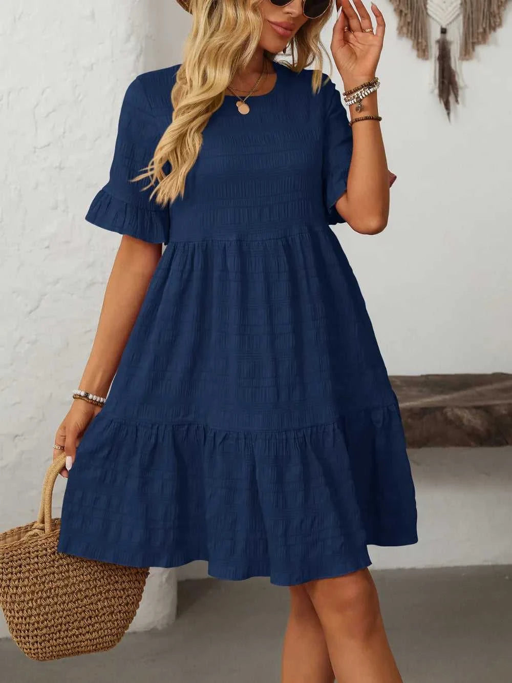 Mandy Ruffled Ruched Round Neck Half Sleeve Dress 100100796041903 25 Affordable Fashion Under $100 Jerry's Apparel 