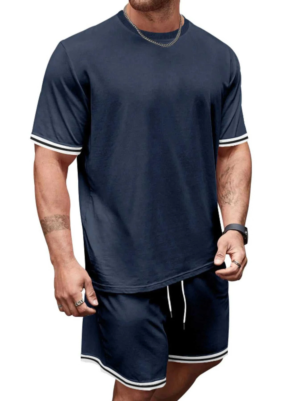 Men's Full Size Striped Short Sleeve Tee and Shorts Set Plus Size 100400468478831 33 Affordable Fashion Under $100 Jerry's Apparel 