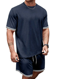 Men's Full Size Striped Short Sleeve Tee and Shorts Set Plus Size 100400468478831 33 Affordable Fashion Under $100 Jerry's Apparel 
