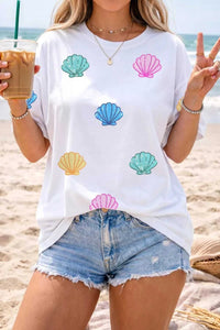 Sequin Shell Graphic Summer Loose T Shirt 100100333002381 36 Affordable Fashion Under $100 Jerry's Apparel 